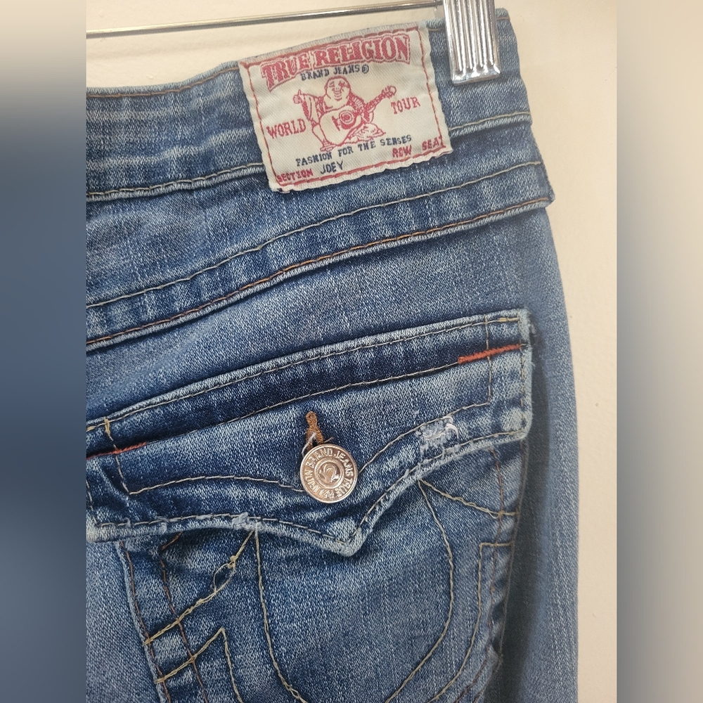 True Religion Blue Boot Cut Jeans with Signature Stitching - Picture 6 of 11